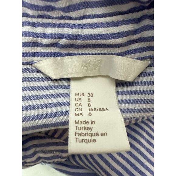 H&M Women’s Longer Sleeve White And Blue Striped Shirt Women’s Size 8 USA 38 EUR - Picture 3 of 3